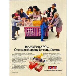 Brach's Pick-A-Mix Bar for Candy Lovers People Filling Bags Vtg Print Ad 1986